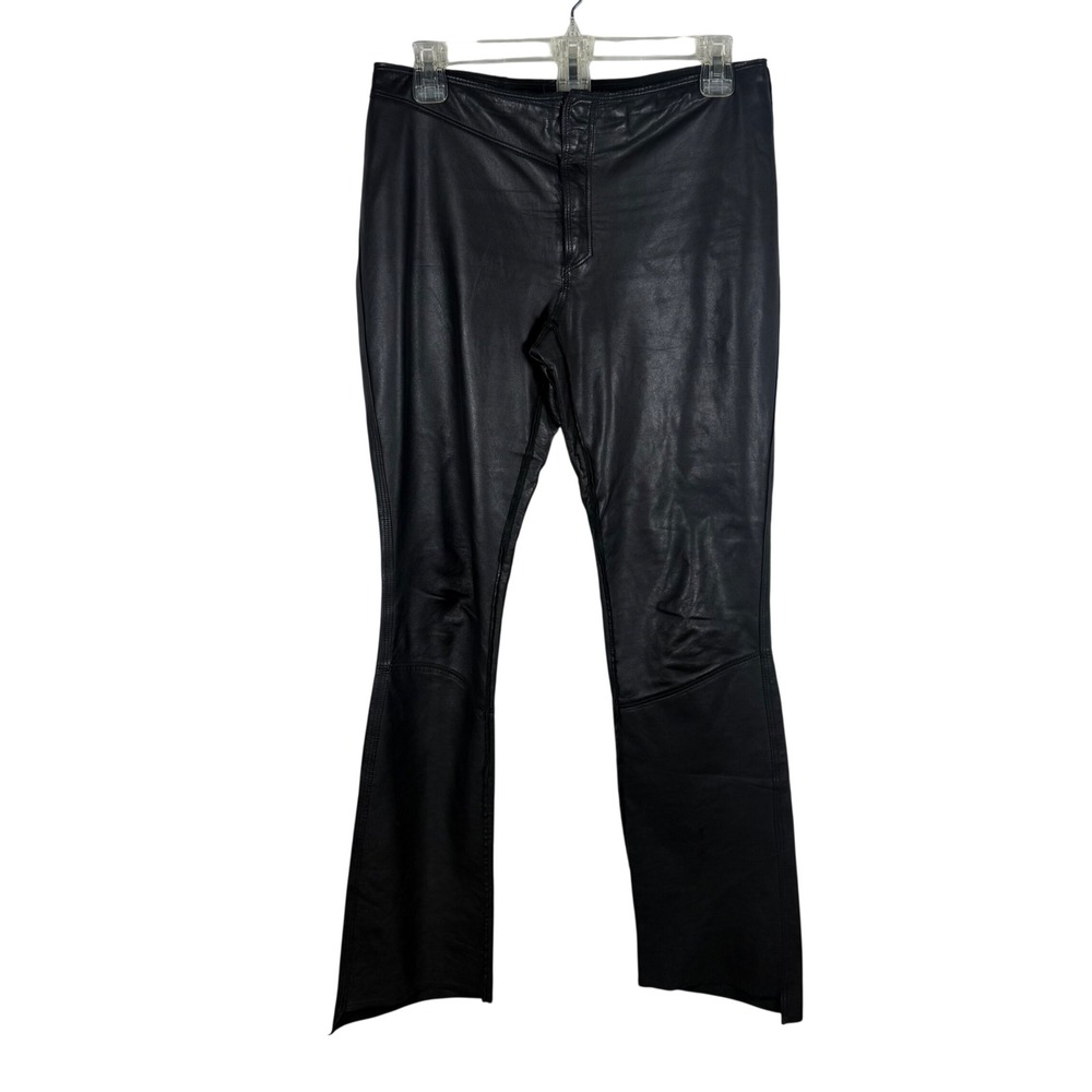GUESS Leather Bootcut Pants Low Rise Womens 2 Black Y2K Biker Goth Moto Vtg